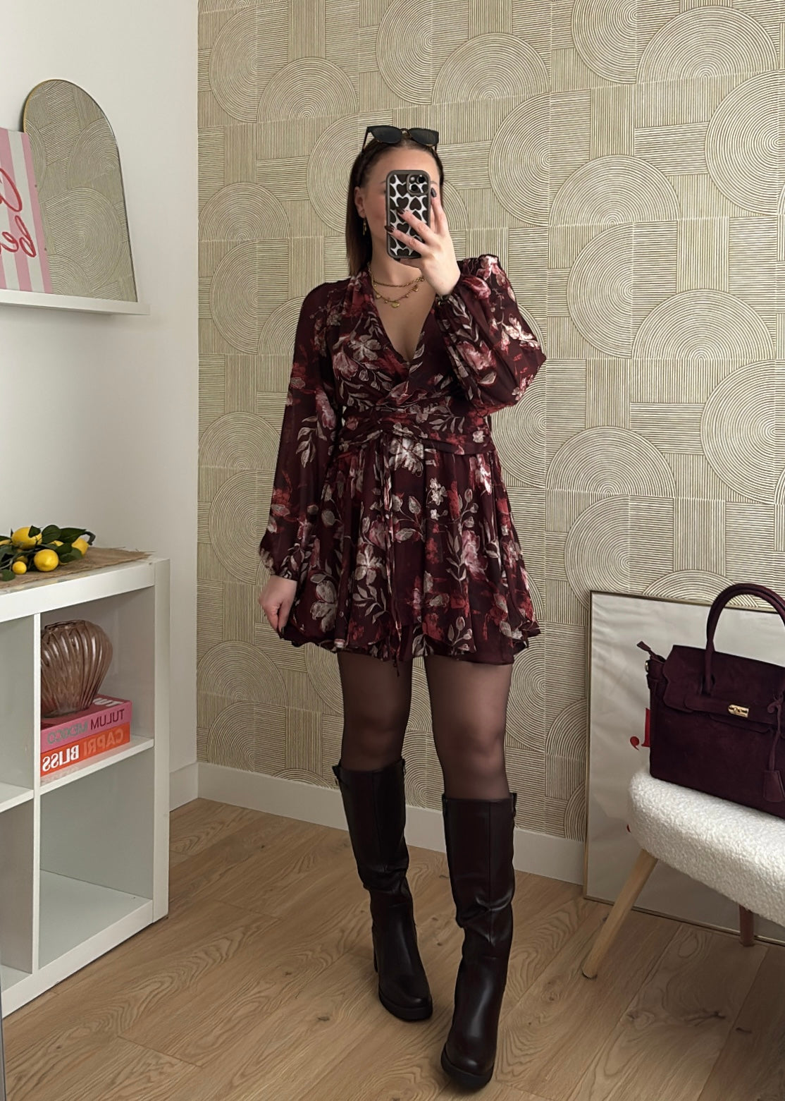 Robe florale bordeaux - LYDIA