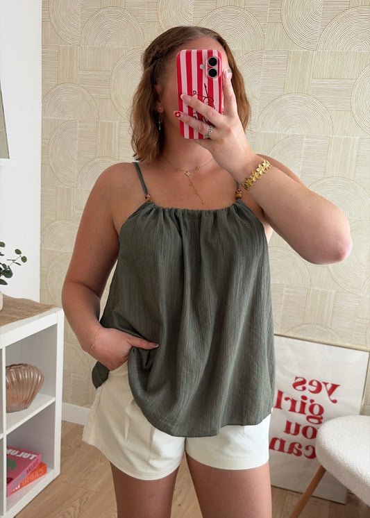 Top léger perles kaki - CAMILLE
