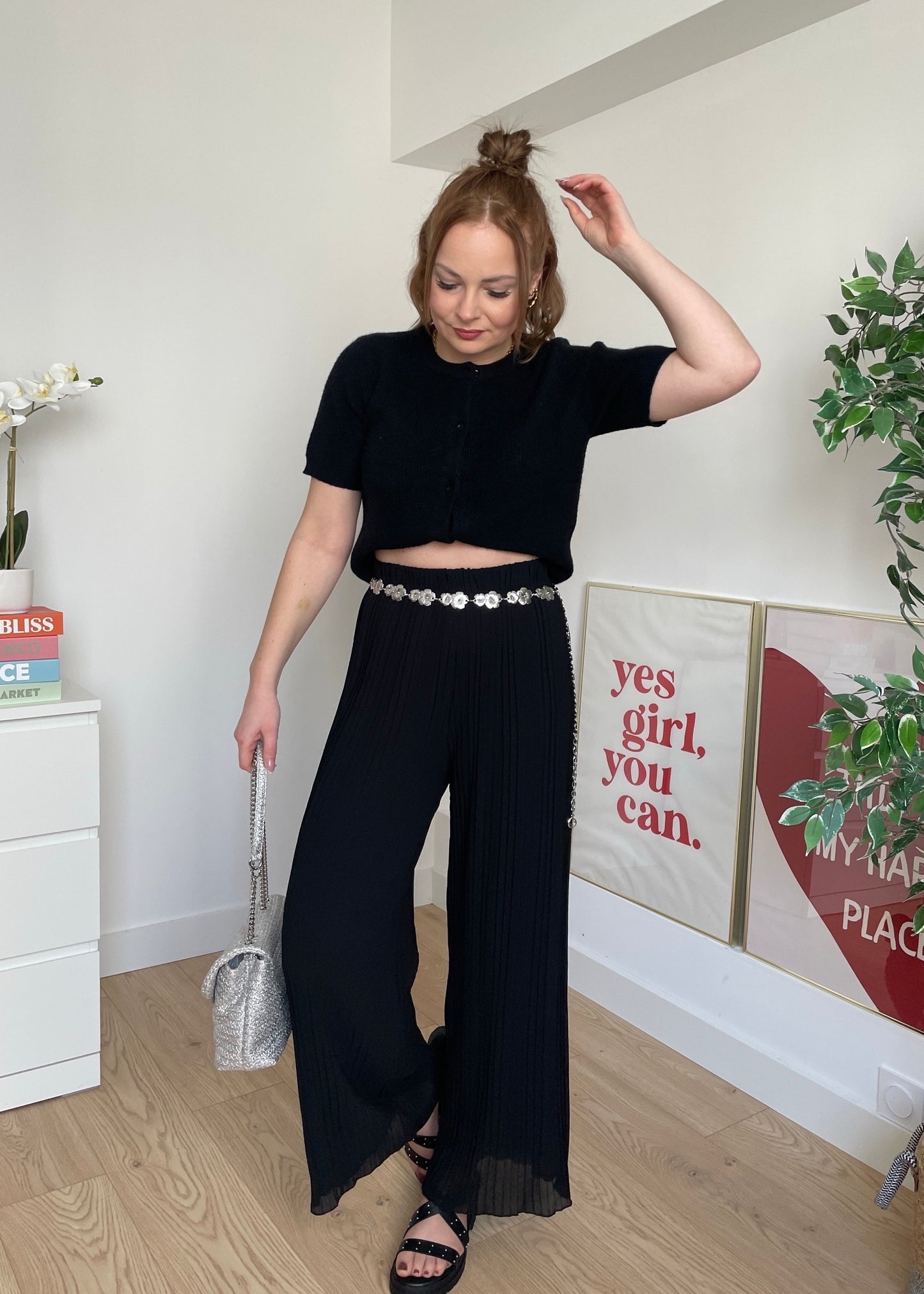 Pantalon plissé noir LYNE