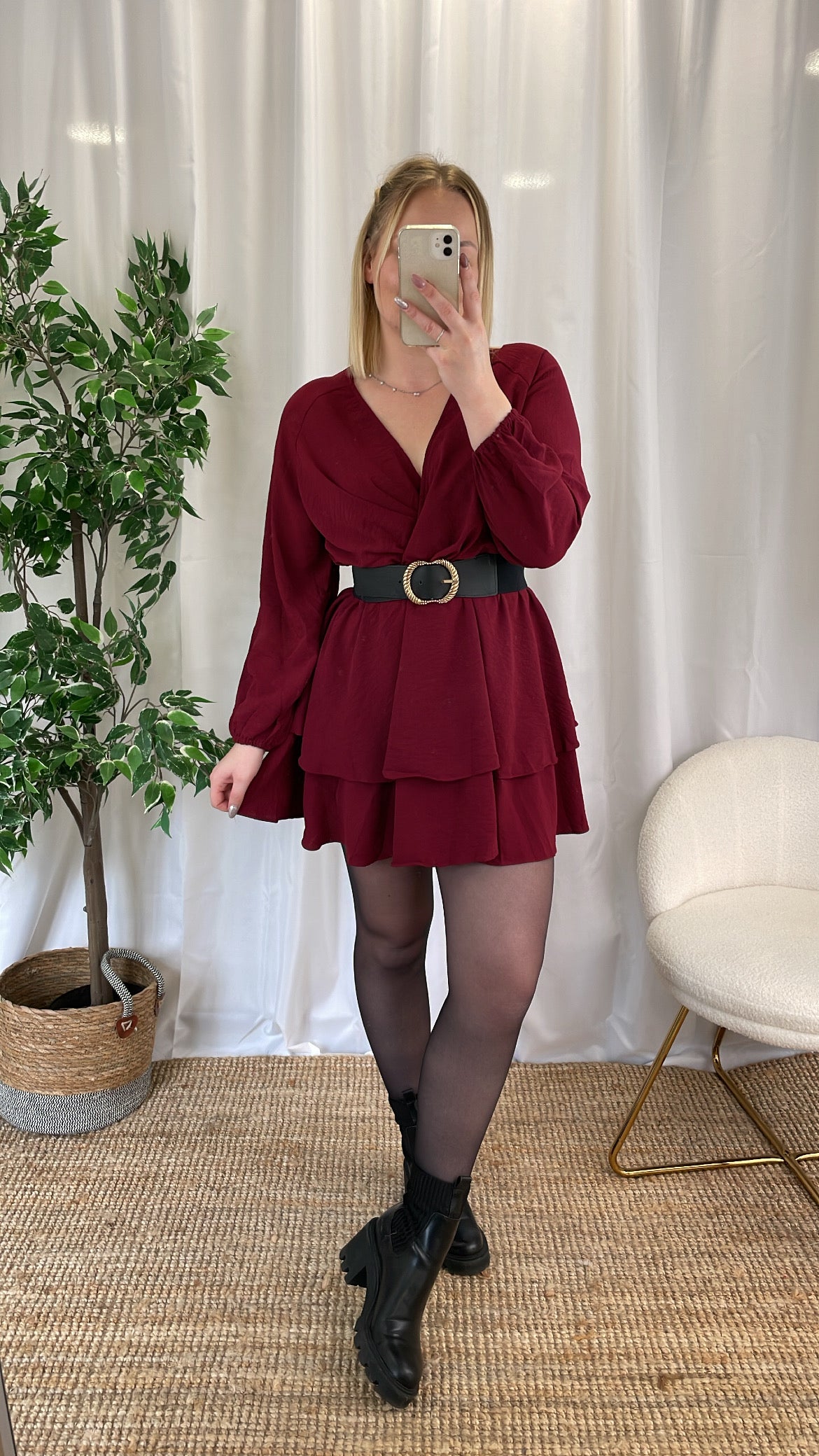 Robe à volants bordeaux ERINA