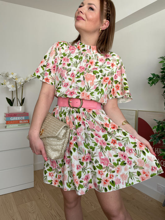 Robe courte à fleurs rose AGAPI