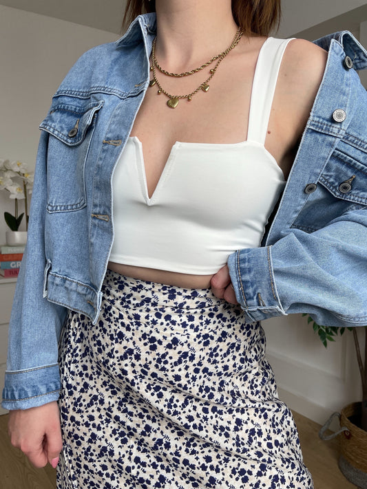 Jupe longue bleu à fleurs LORIANA