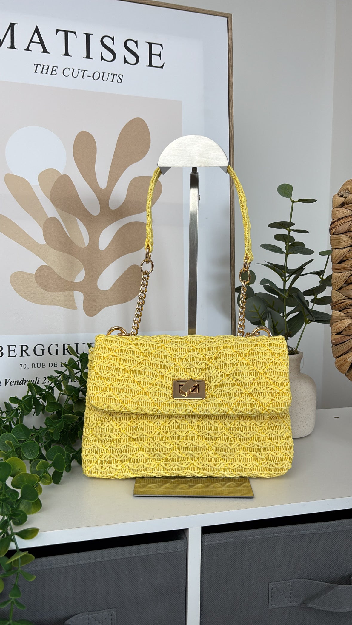 Sac à main en paille jaune