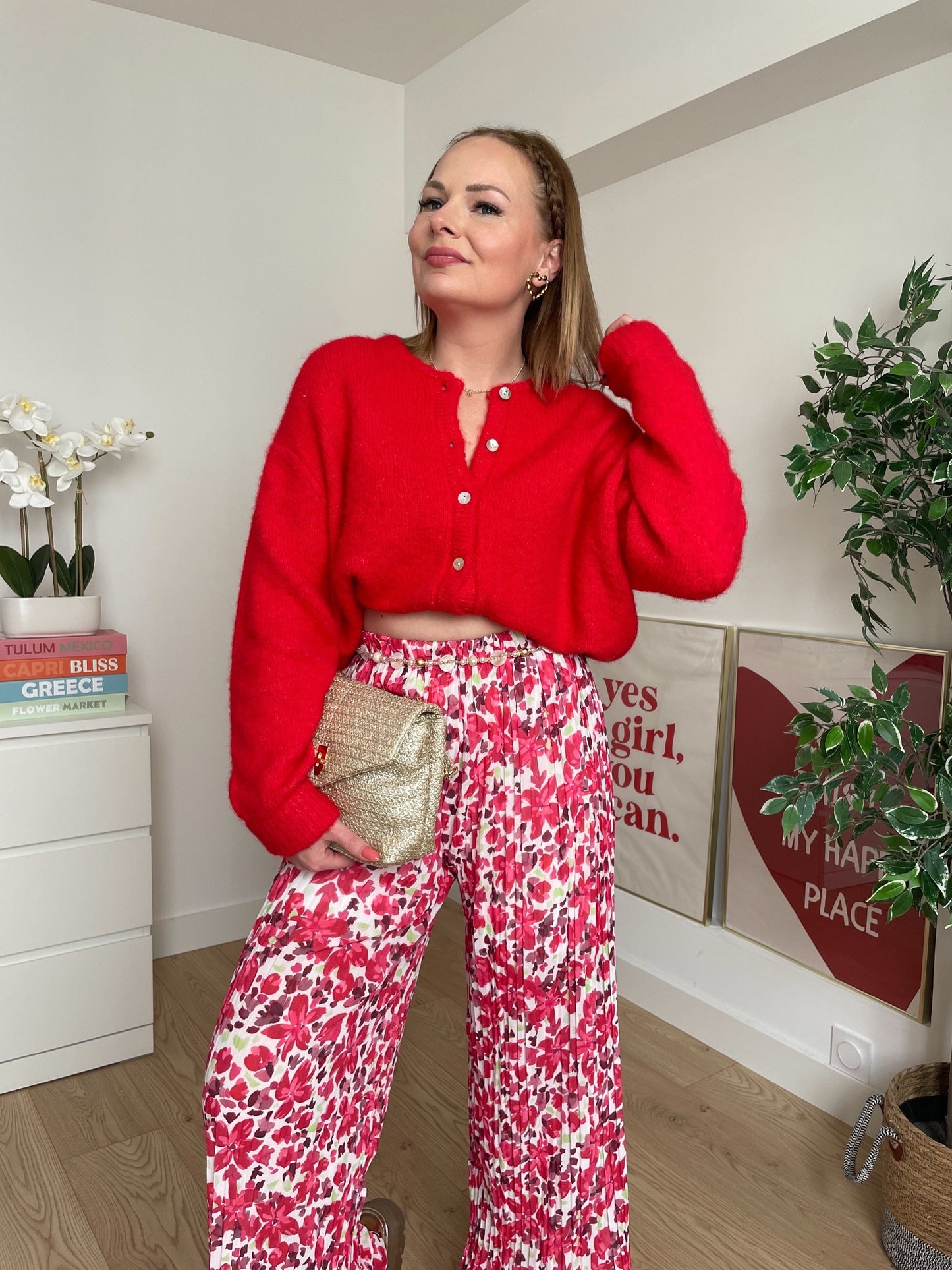 Pantalon plissé rouge ROMANE