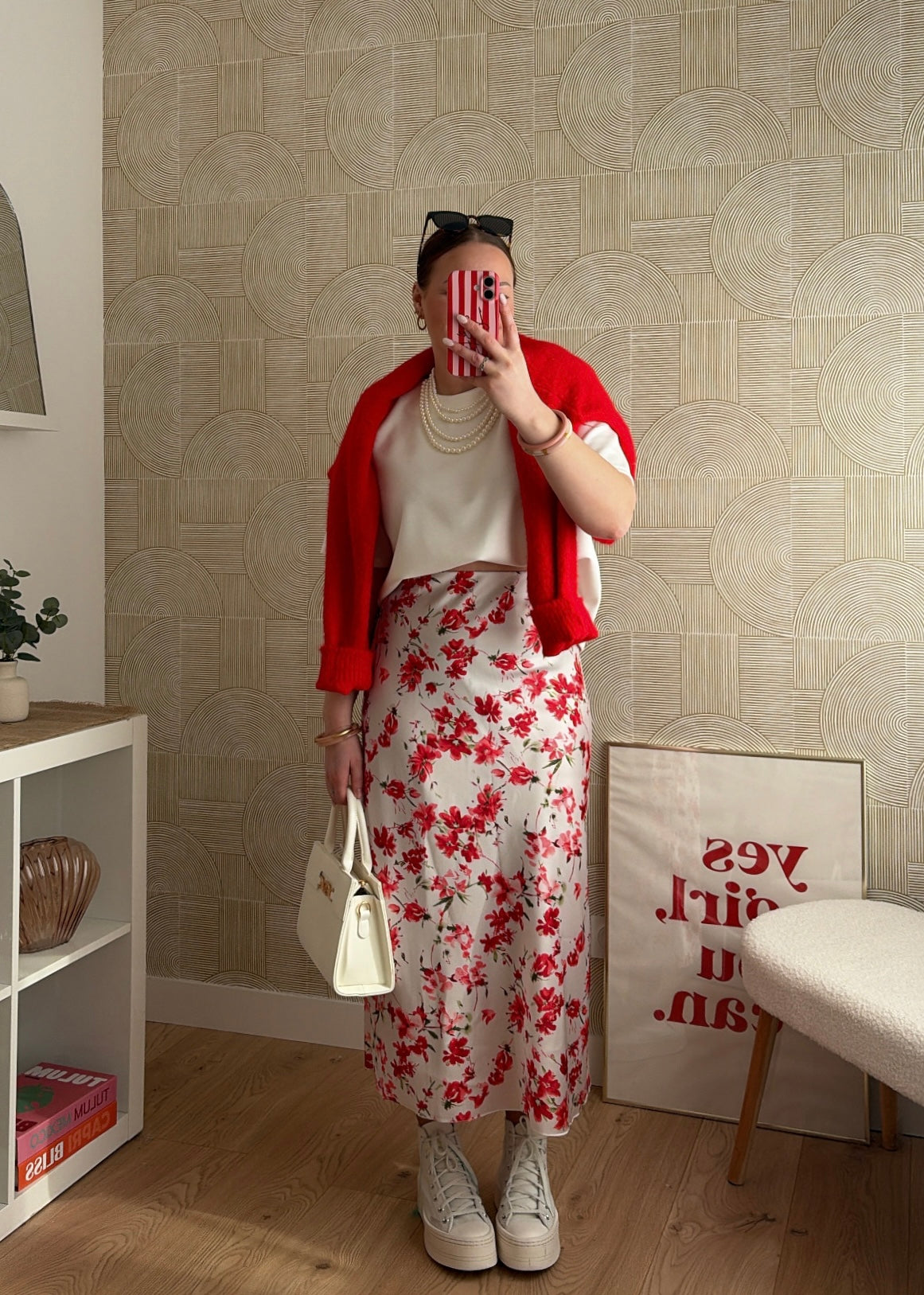 Jupe satinée rouge - FLOWERS