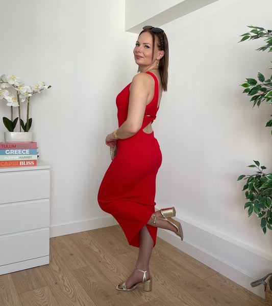 Robe longue moulante rouge SERENA