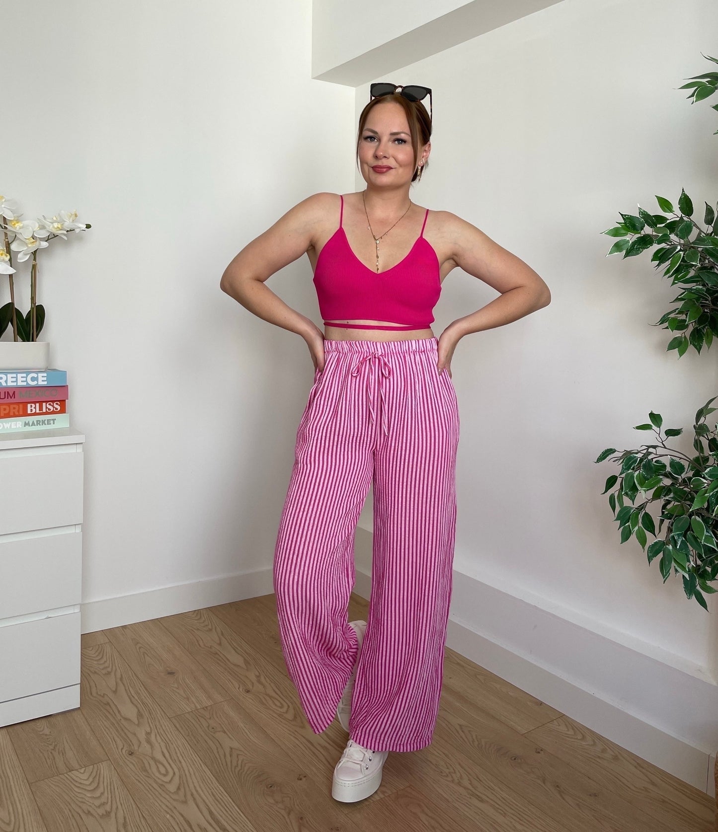 Pantalon gaze de coton fuchsia LUCIA