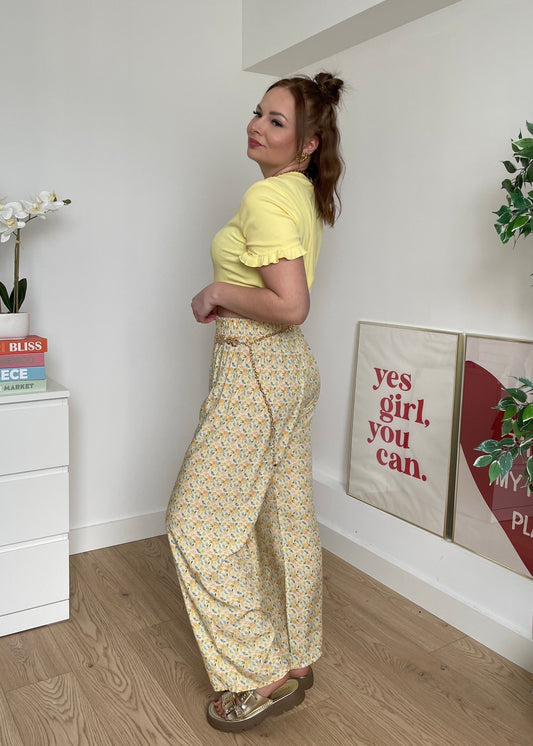 Pantalon fluide à fleurs jaune ANASTASIA