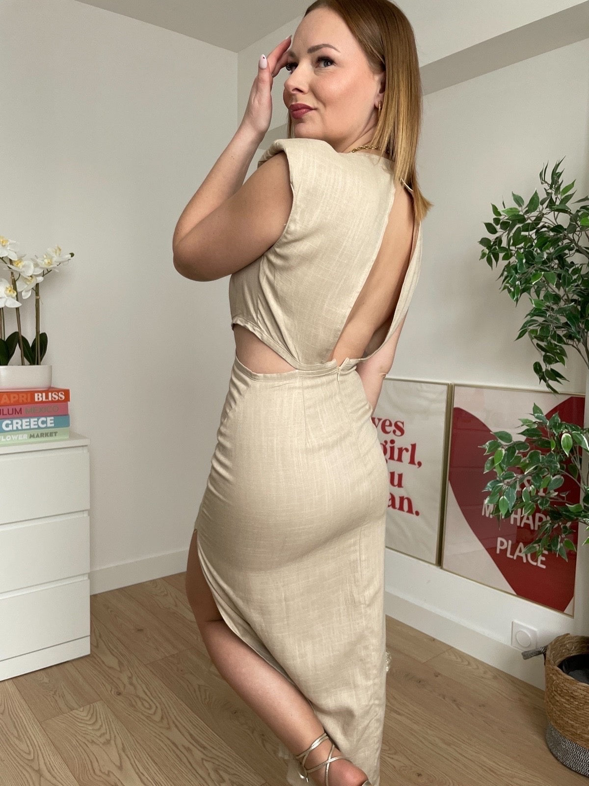 Robe midi en lin beige MEGHANE