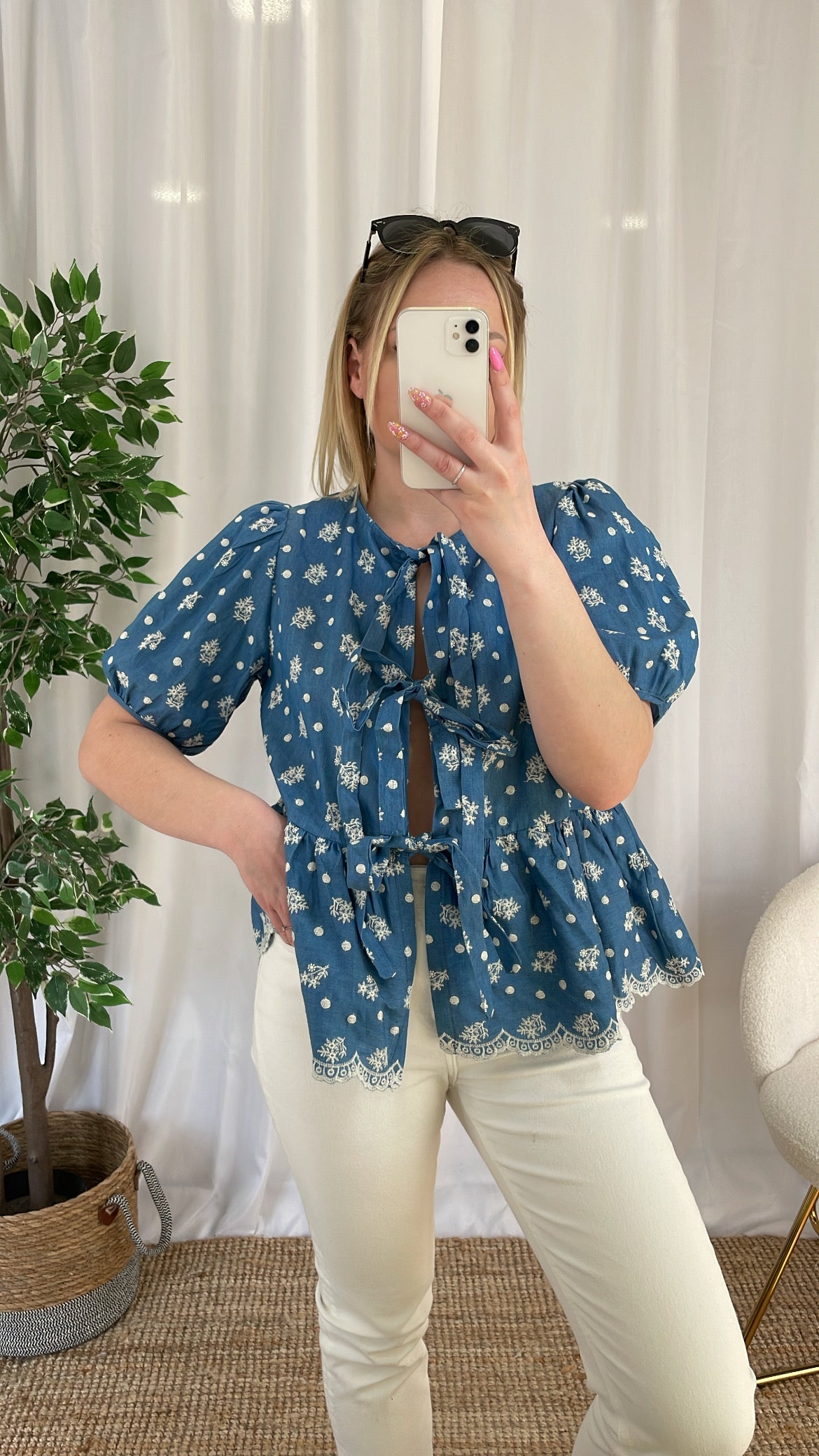 Blouse à nœuds JEANS - Bleue