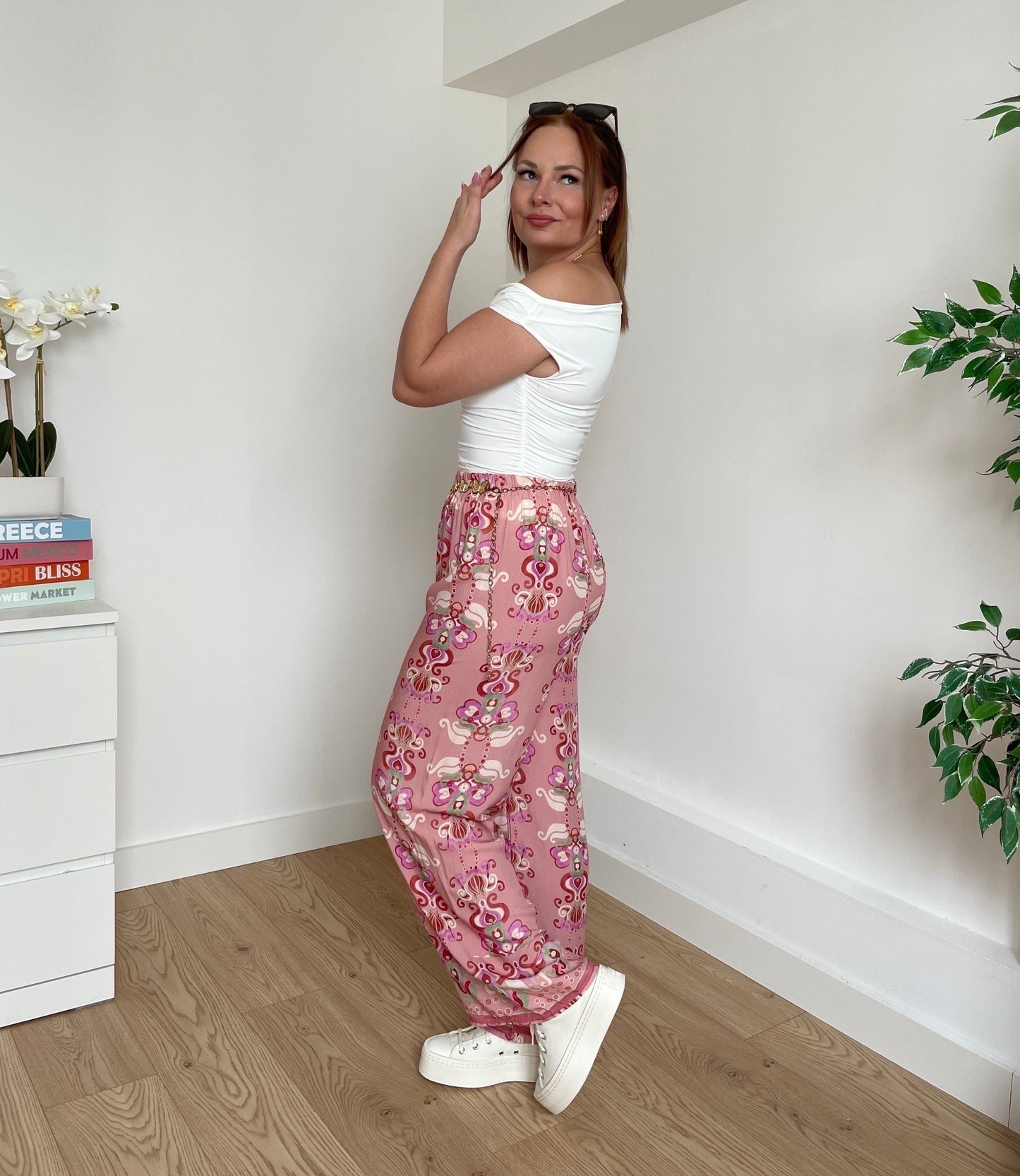 Pantalon fluide à motifs rose ÉLÈNE