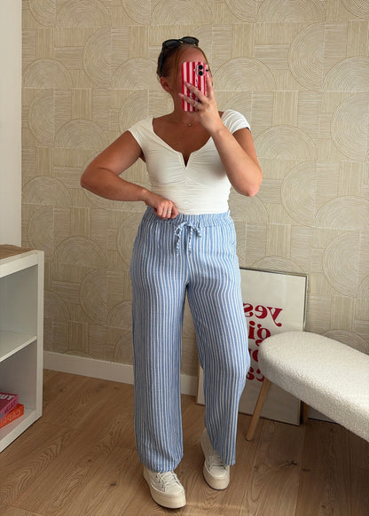 Pantalon rayures bleu - GAZE DE COTON
