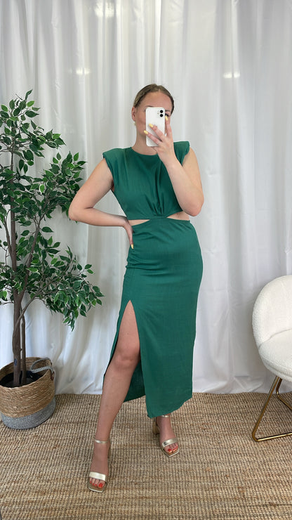 Robe midi en lin verte - MEGHANE