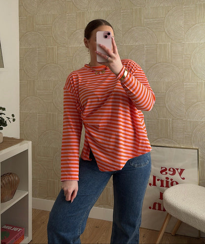 Top marinière drapé orange - JADE