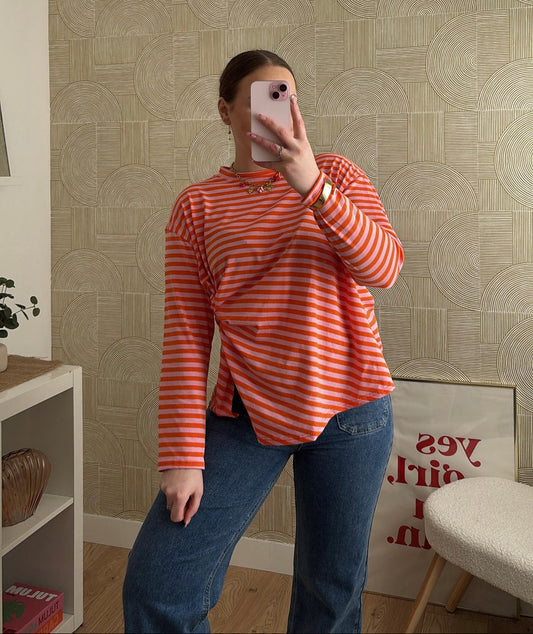 Top marinière drapé orange - JADE