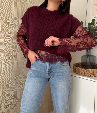 Pull dentelle bordeaux - LOU