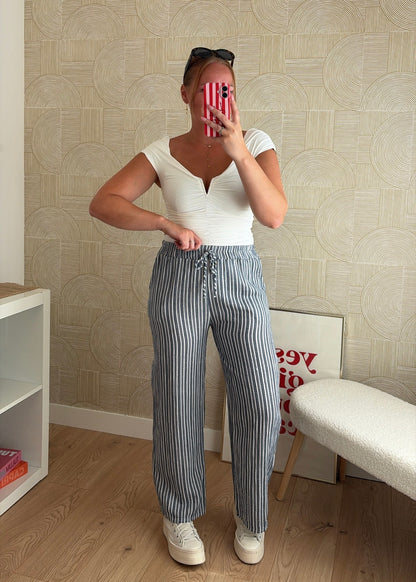 Pantalon rayures navy - GAZE DE COTON