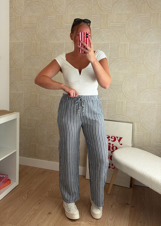 Pantalon rayures navy - GAZE DE COTON