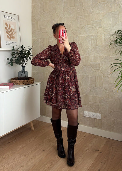 Robe à fleurs café - ELSA