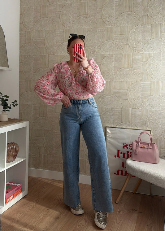 Top à fleurs rose - LYDIA
