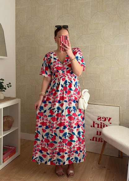 Robe longue rose/bleu- EMMA