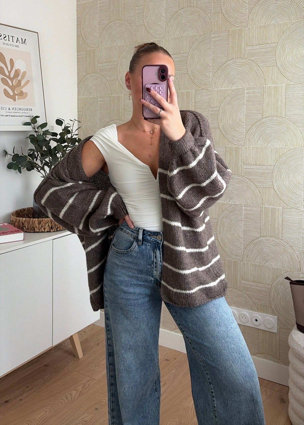 Gilet à rayures taupe - CÉLIA