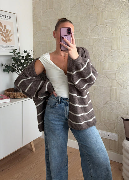 Gilet à rayures taupe - CÉLIA