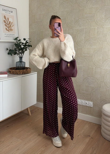 Pantalon plissé pois bordeaux - SHANA
