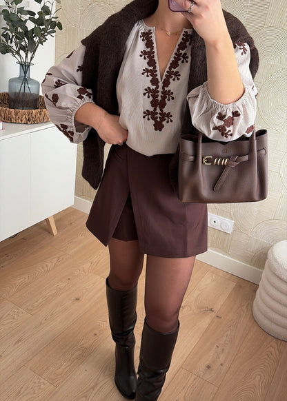 Blouse brodée choco - LINA