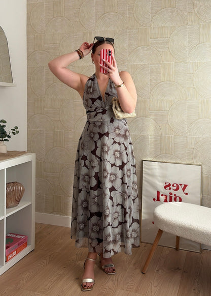 Robe longue marron - FLOWERS