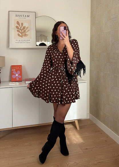 PRÉCOMMANDE / Robe courte choco - POIS