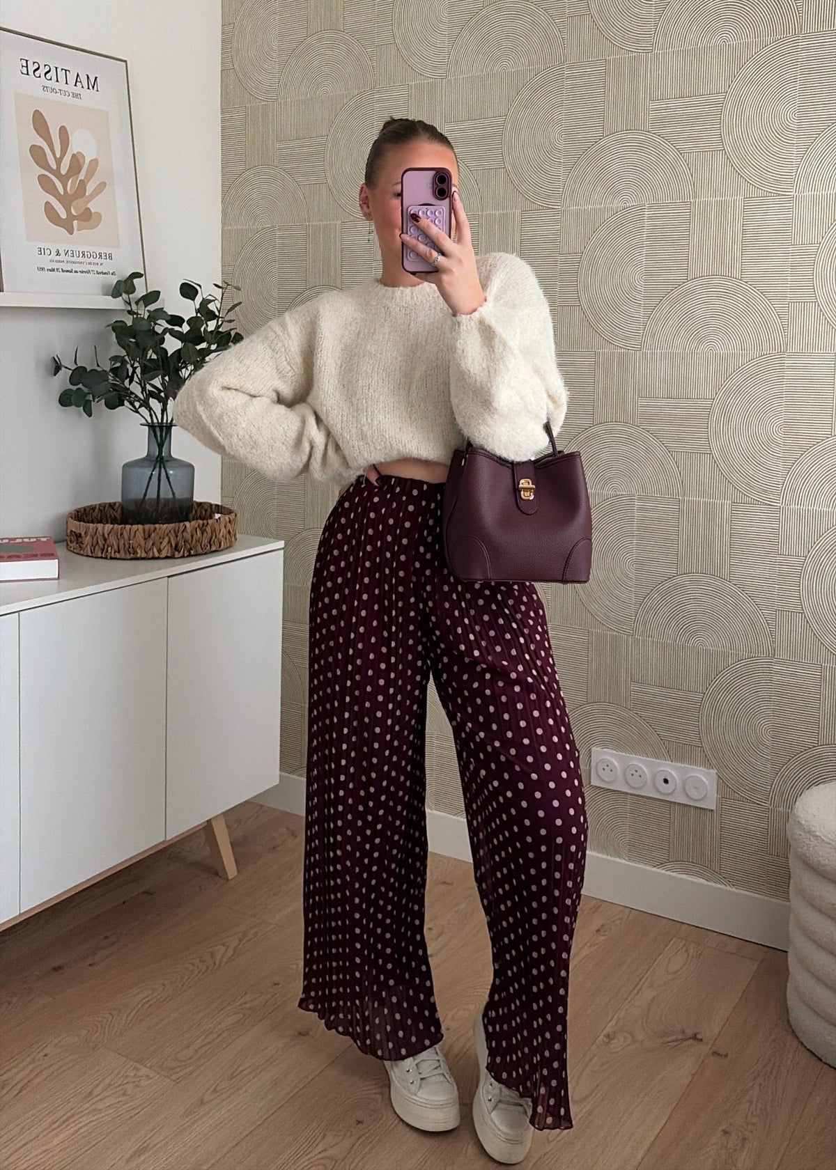 Pantalon plissé pois bordeaux - SHANA