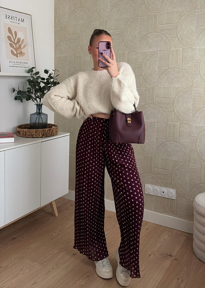 Pantalon plissé pois bordeaux - SHANA