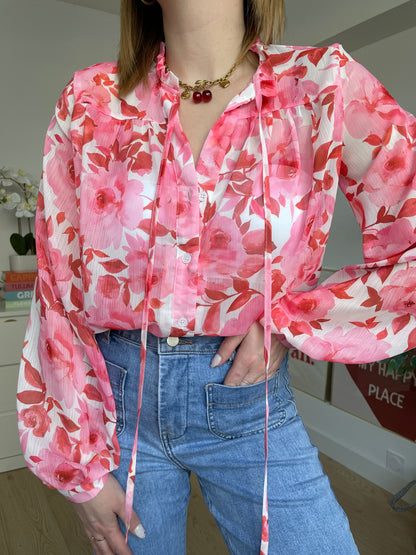 Blouse à fleurs rouge CORINE