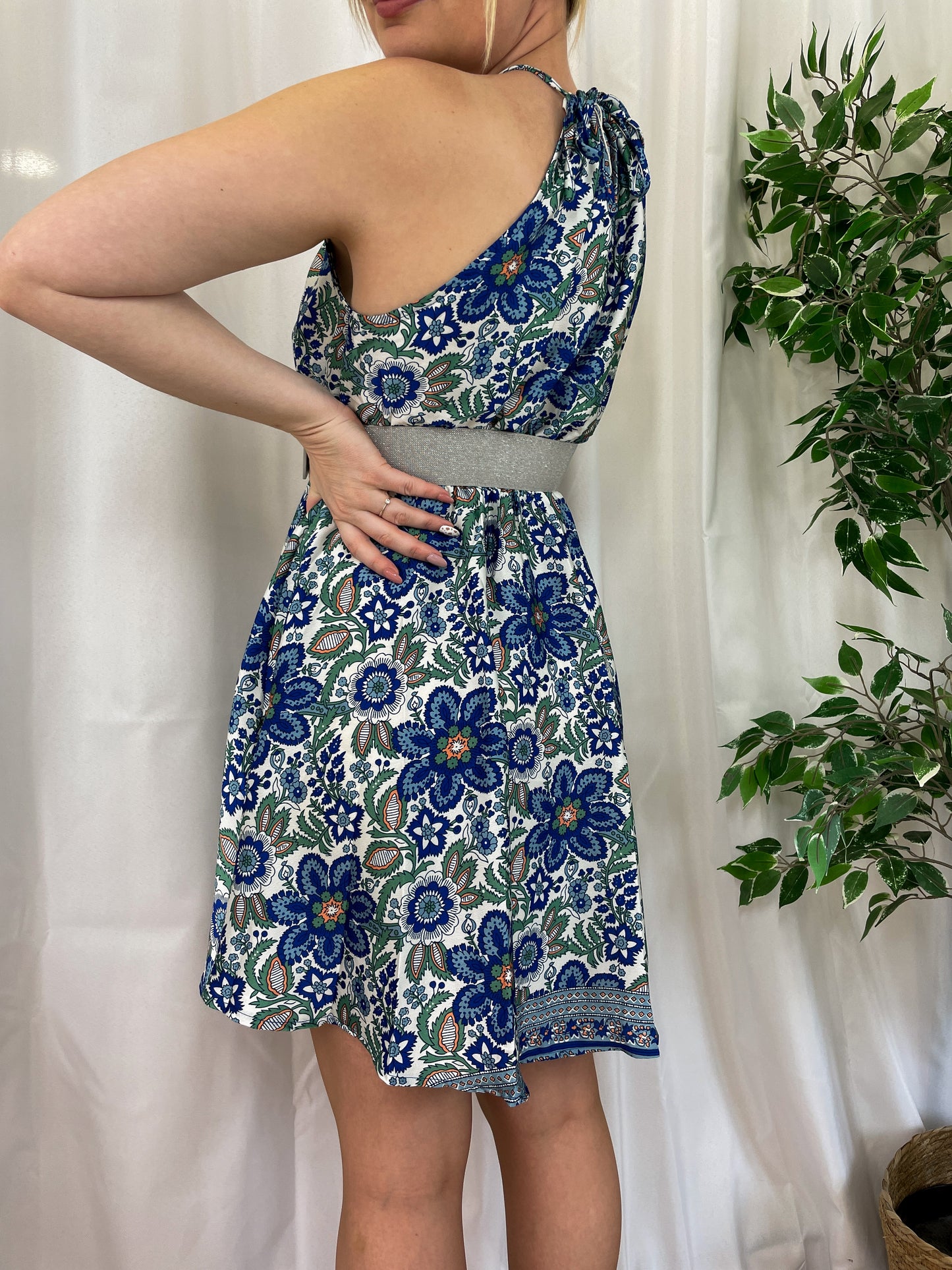 Robe courte à motifs NYGIARA - Bleue