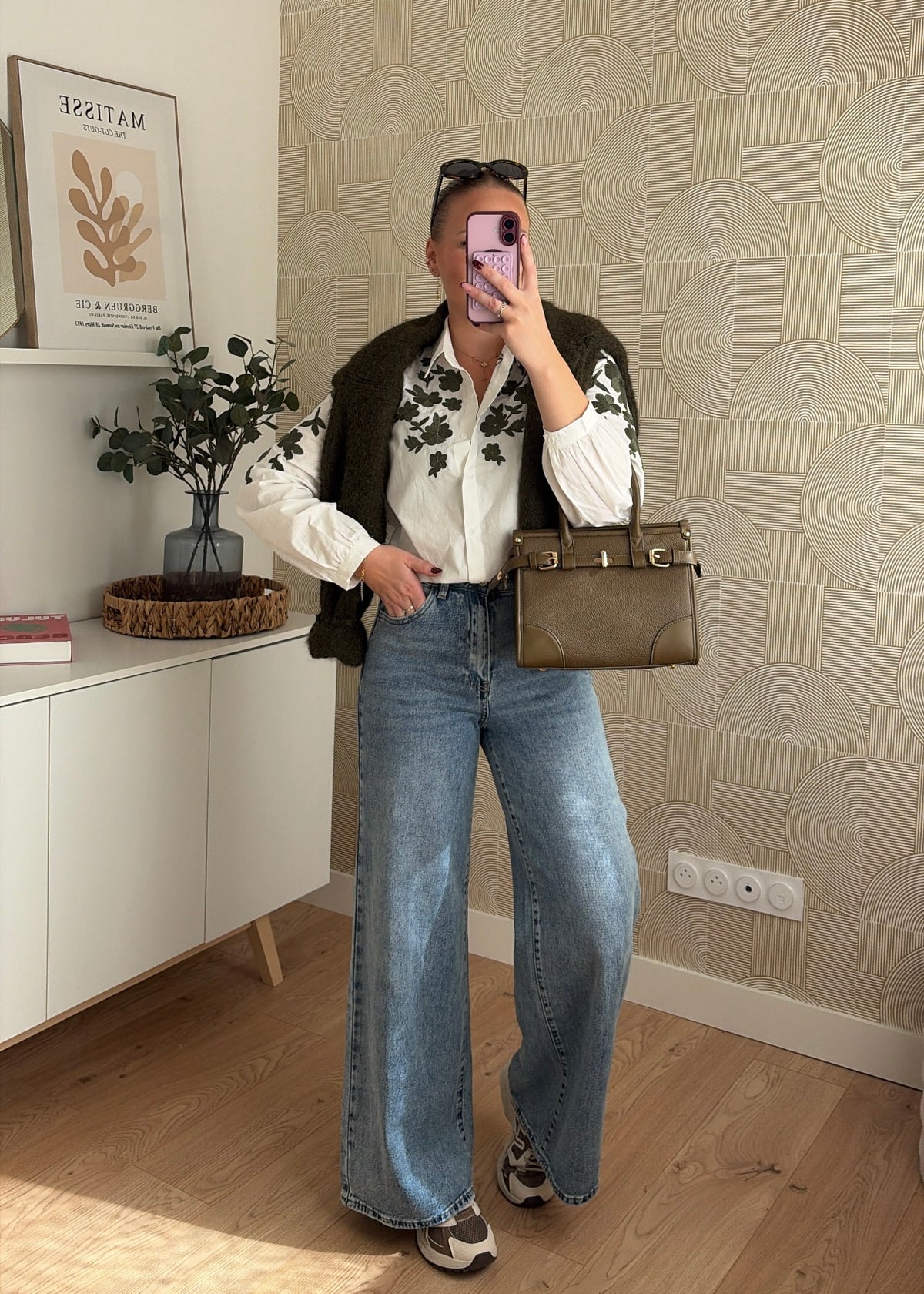 Chemisier blanc/kaki à fleurs - SCARLA