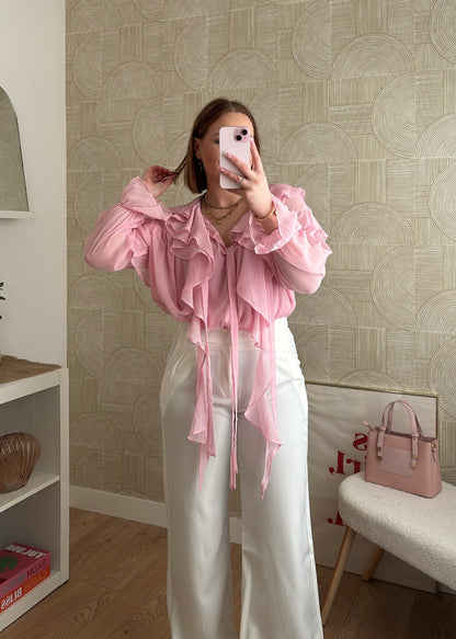 Blouse volantée rose - NOÉMY