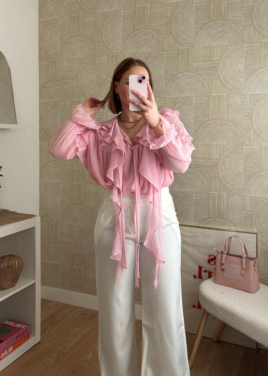 Blouse volantée rose - NOÉMY