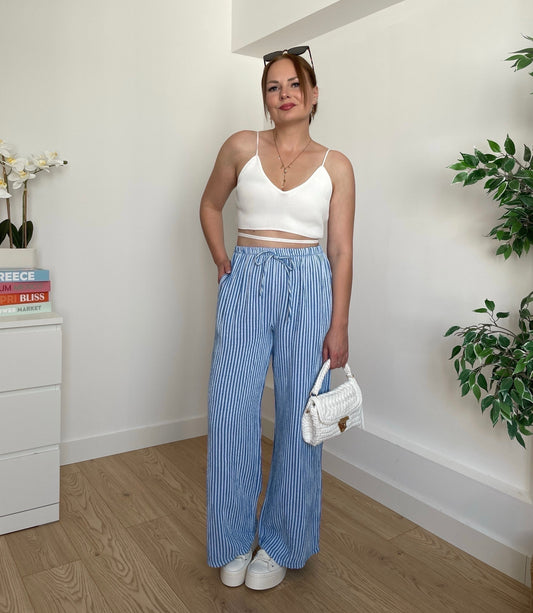 Pantalon gaze de coton bleu LUCIA