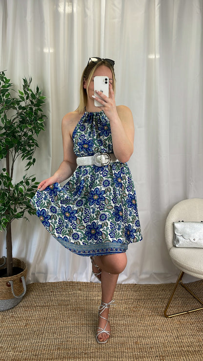 Robe courte à motifs NYGIARA - Bleue