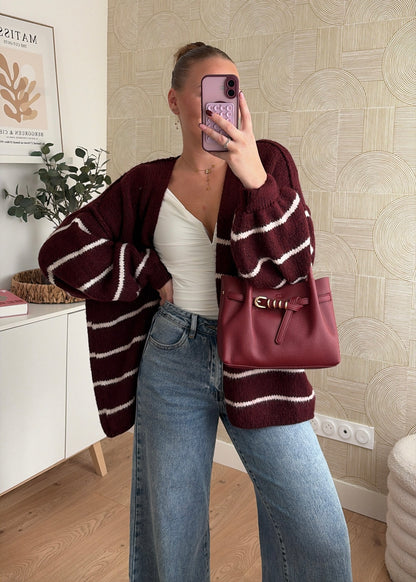 Gilet à rayures bordeaux - CÉLIA