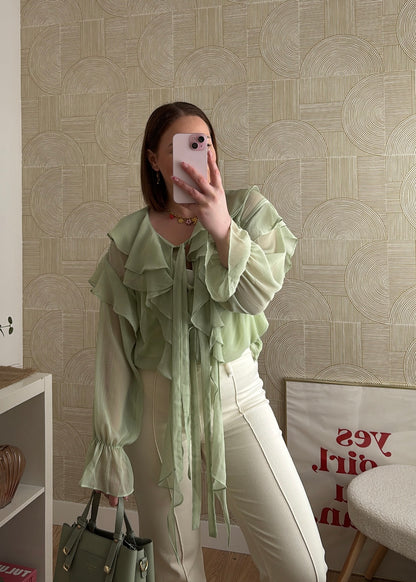 Blouse volantée vert d'eau - NOÉMY