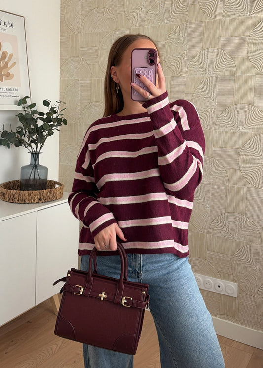 Pull rayé bordeaux - INÈS