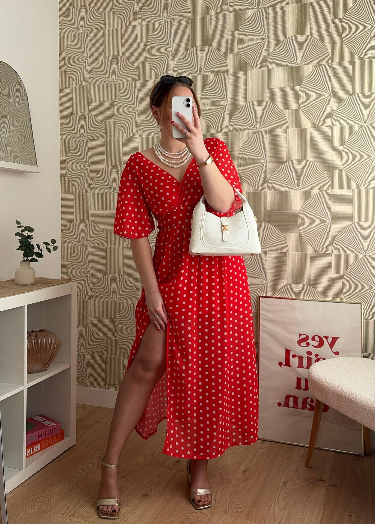 Robe longue rouge - POIS