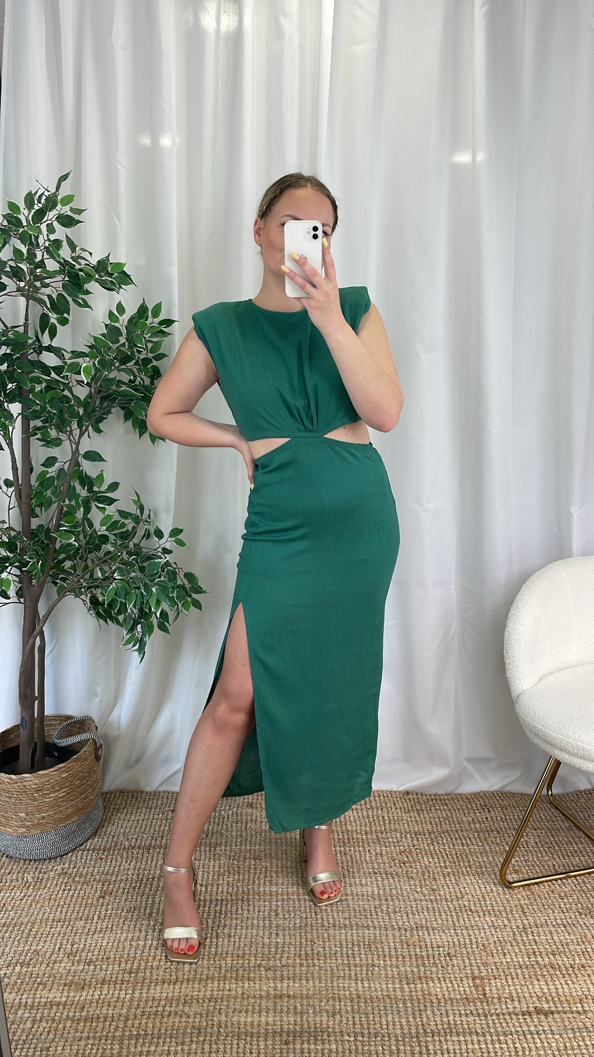 Robe midi en lin verte - MEGHANE