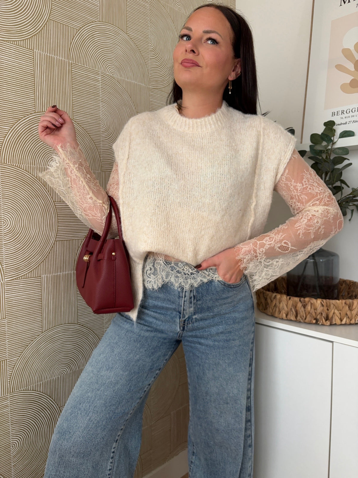 Pull dentelle écru - LOU