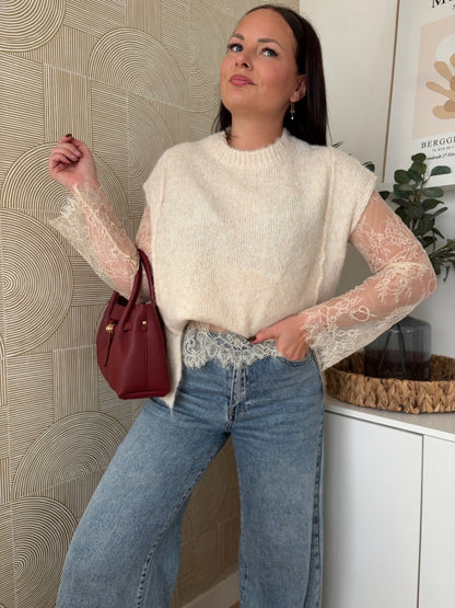 Pull dentelle écru - LOU