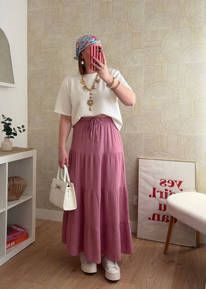 Jupe longue rose - GAZE DE COTON