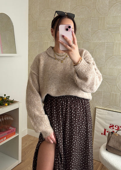 Pull à surpiqûres - TAUPE