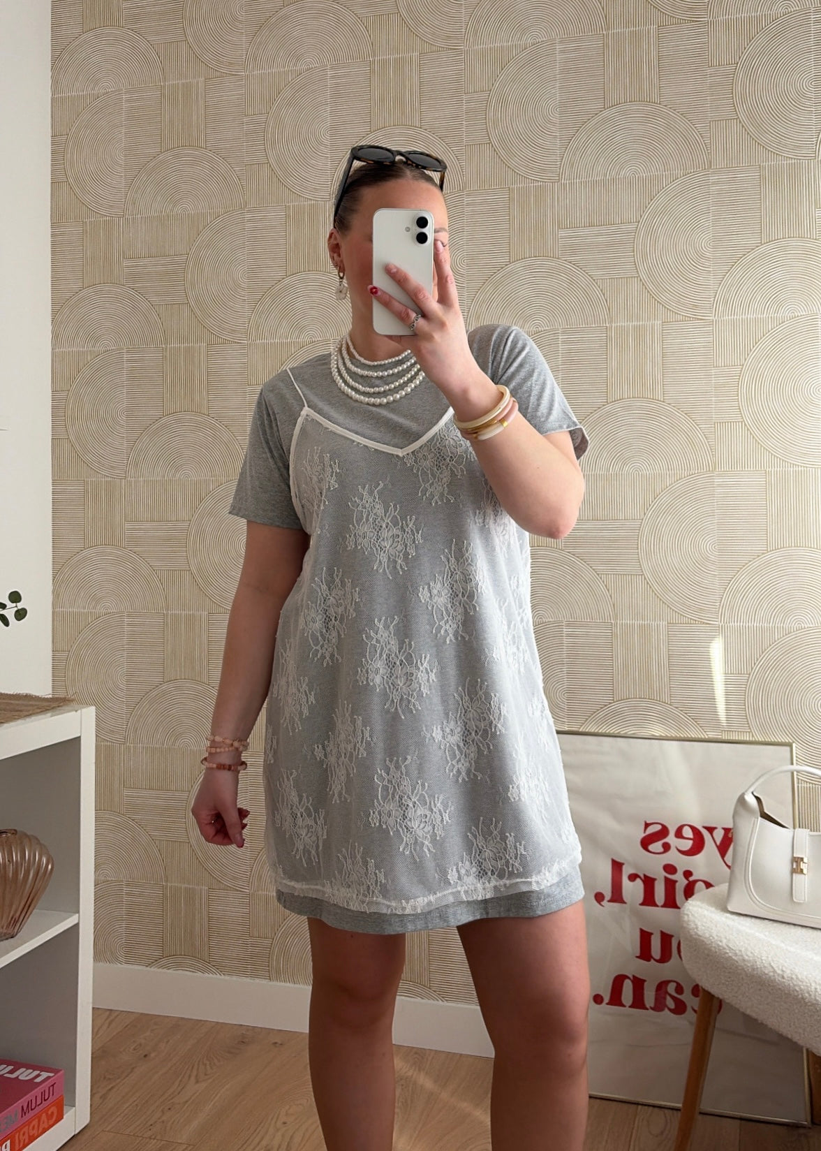 Robe t-shirt grise - DENTELLE